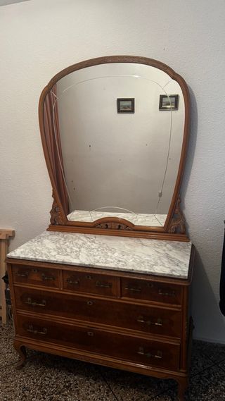 Cómoda de madera con espejo y mármol REGALO