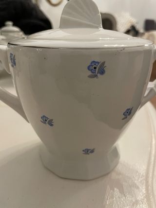 Juego de porcelana con flores azules