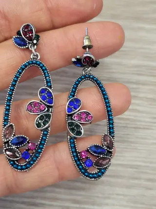 Pendientes largos vintage flor multicolor