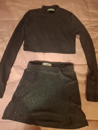 Conjunto fiesta top y falda brillo