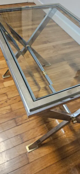 Mesa centro vintage cristal biselado metal