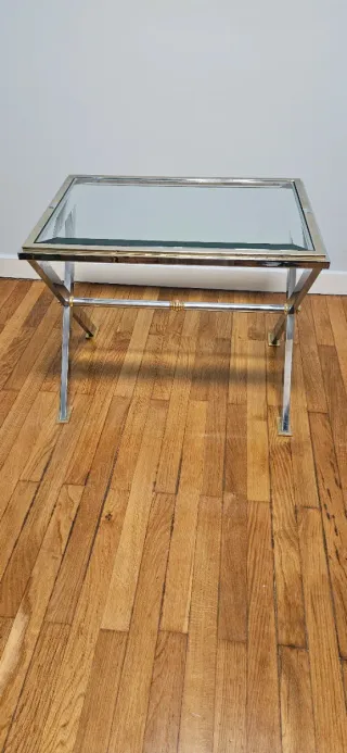 Mesa centro vintage cristal biselado metal