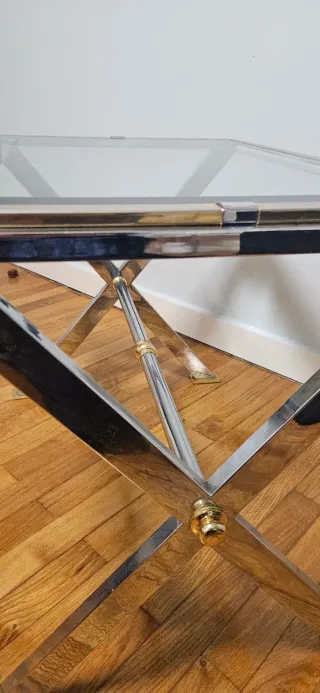 Mesa centro vintage cristal biselado metal