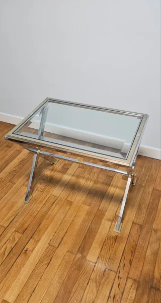 Mesa centro vintage cristal biselado metal