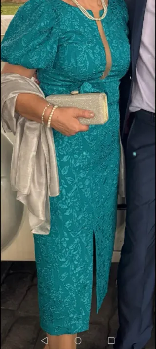 Vestido fiesta verde azulado