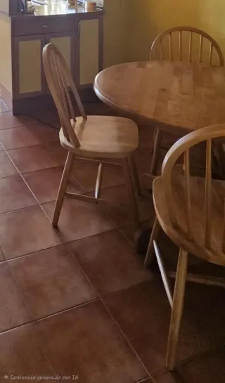 Mesa redonda madera 1m y 4 sillas Windsor