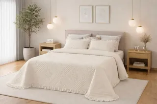 Colcha com folhos e almofadas