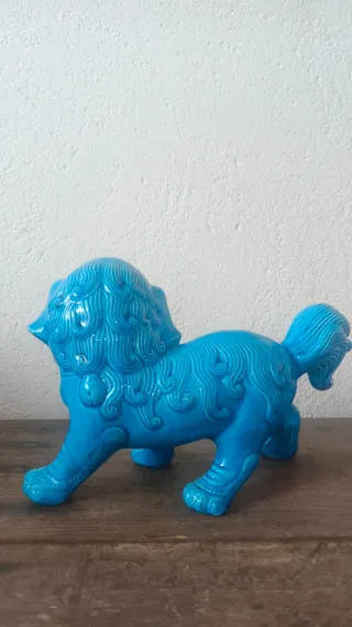 Figura Perro Foo Porcelana Azul 22cm
