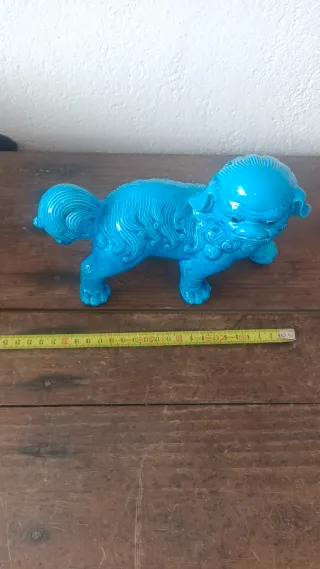 Figura Perro Foo Porcelana Azul 22cm
