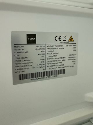 Frigorífico Teka NFL320EU  No Frost  310L  Blanco