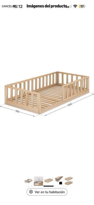 Cama Montessori 90x190 Madera Natural