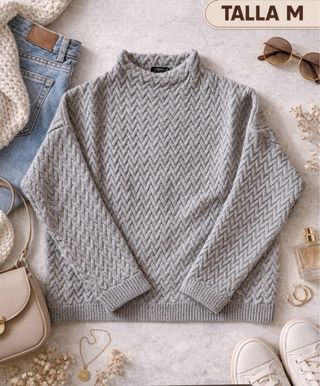Jersey mujer cuello alto gris talla M