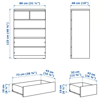 Cómoda de 6 cajones modelo MALM de Ikea