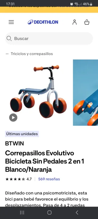 Bicicleta Correpasillos BTWIN 2 en 1