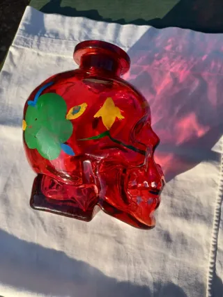 Calavera Mexicana Vidrio Pintada Mano
