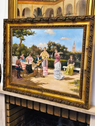 Cuadro Óleo sobre lienzo Escuela Sevillana Firmado