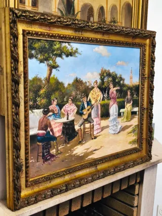 Cuadro Óleo sobre lienzo Escuela Sevillana Firmado