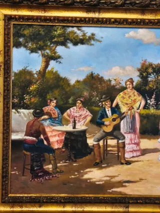 Cuadro Óleo sobre lienzo Escuela Sevillana Firmado