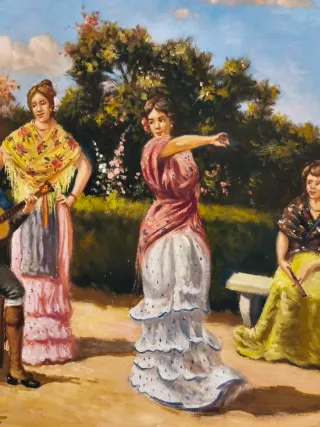 Cuadro Óleo sobre lienzo Escuela Sevillana Firmado