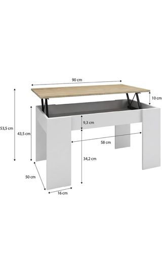 Mesa centro elevable madera y metal Medida en foto