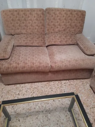 Sofá de 2 plazas tela beige/marrón