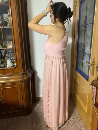 Vestido largo rosa palo
