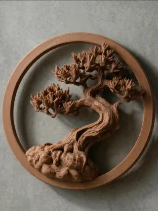 Escultura Bonsái Zen Madera Relieve