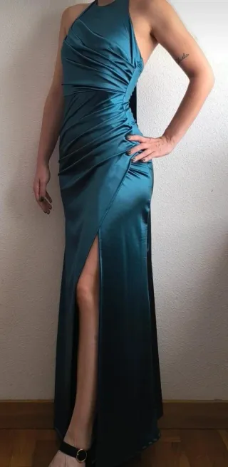 Vestido largo verde petróleo