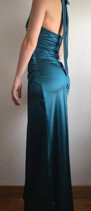 Vestido largo verde petróleo