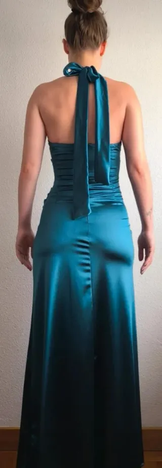 Vestido largo verde petróleo