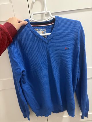 Jersey azul manga larga V