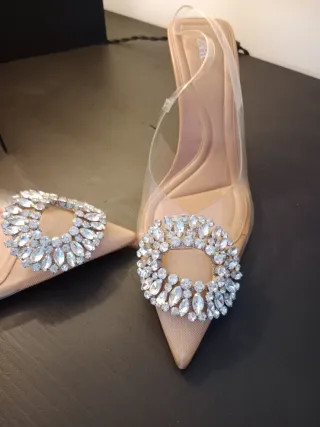 Tacones Zara Joya Talla 37 Beige/Plata