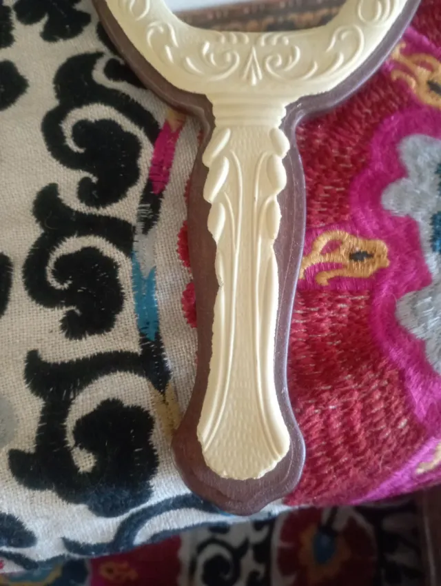 Espejo de mano vintage beige y marrón