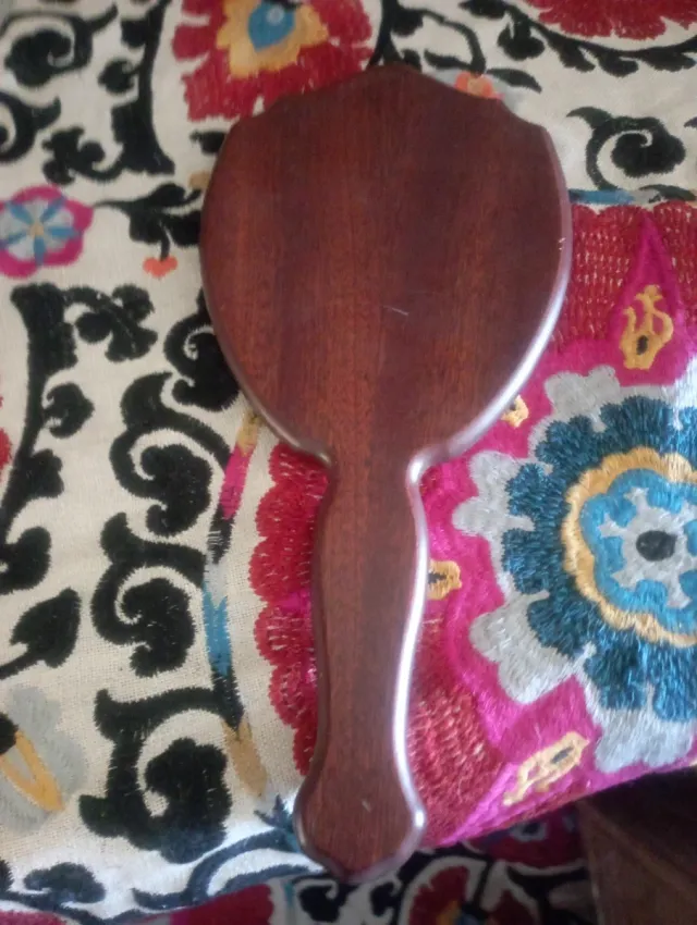 Espejo de mano vintage beige y marrón