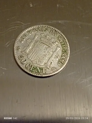 Moneda 50 céntimos España 1869