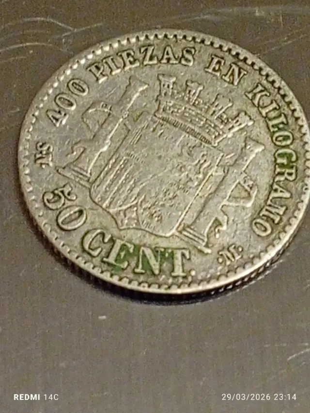 Moneda 50 céntimos España 1869