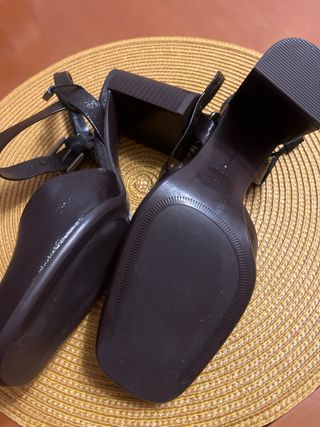 ZARA Zapatos Tacón Tira Hebilla Marrón berenjen38