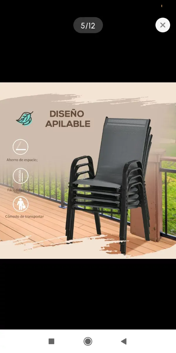 Mesa y 4 Sillas Exterior Apilables