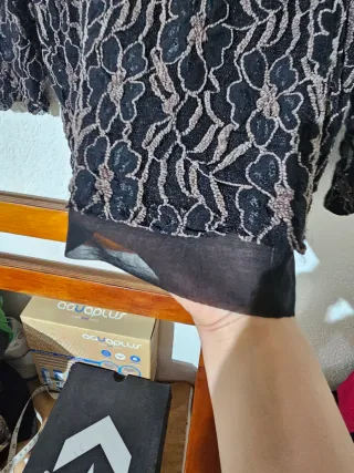 Blusa Sofia Moda Talla M Encaje Floral Negro/Marró