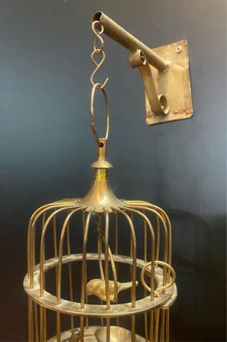 Jaula pájaro bronce antigua decoración