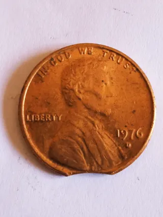 MONEDA 1 CENTAVO LINCOLN.1976D.ERROR MAL RECORTADA