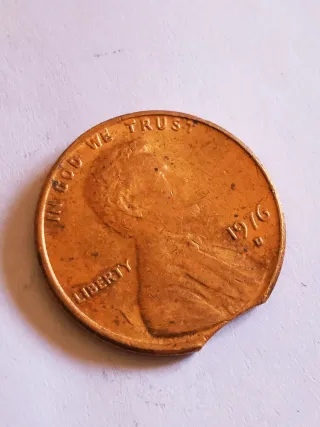 MONEDA 1 CENTAVO LINCOLN.1976D.ERROR MAL RECORTADA