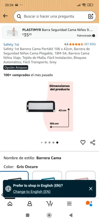 Barrera de Cama Safety 1st Gris Oscuro