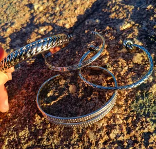 4 Pulseras Acero con Baño Plata