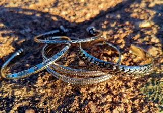 4 Pulseras Acero con Baño Plata