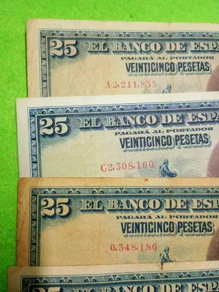 6 Billetes antiguos 25 pesetas España 2 sin serie