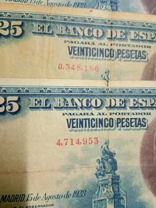 6 Billetes antiguos 25 pesetas España 2 sin serie