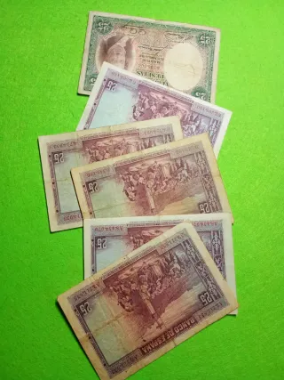 6 Billetes antiguos 25 pesetas España 2 sin serie