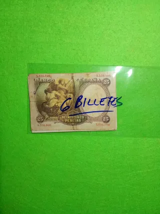 6 Billetes antiguos 25 pesetas España 2 sin serie