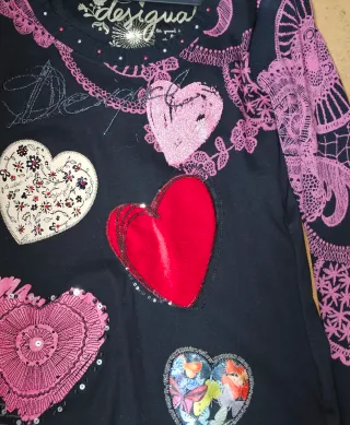 Jersey Desigual Corazones Negro y Rosa